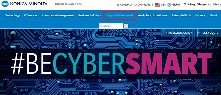 Wählen Sie Support und Downloads von der Konica Minolta-Website