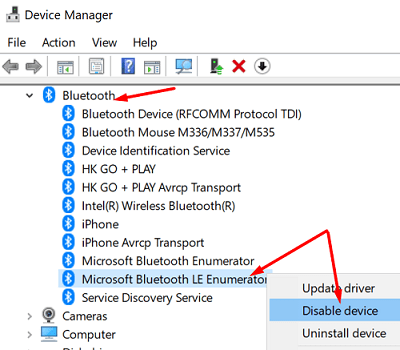 ปิดการใช้งาน-microsoft-bluetooth-LE-enumerator