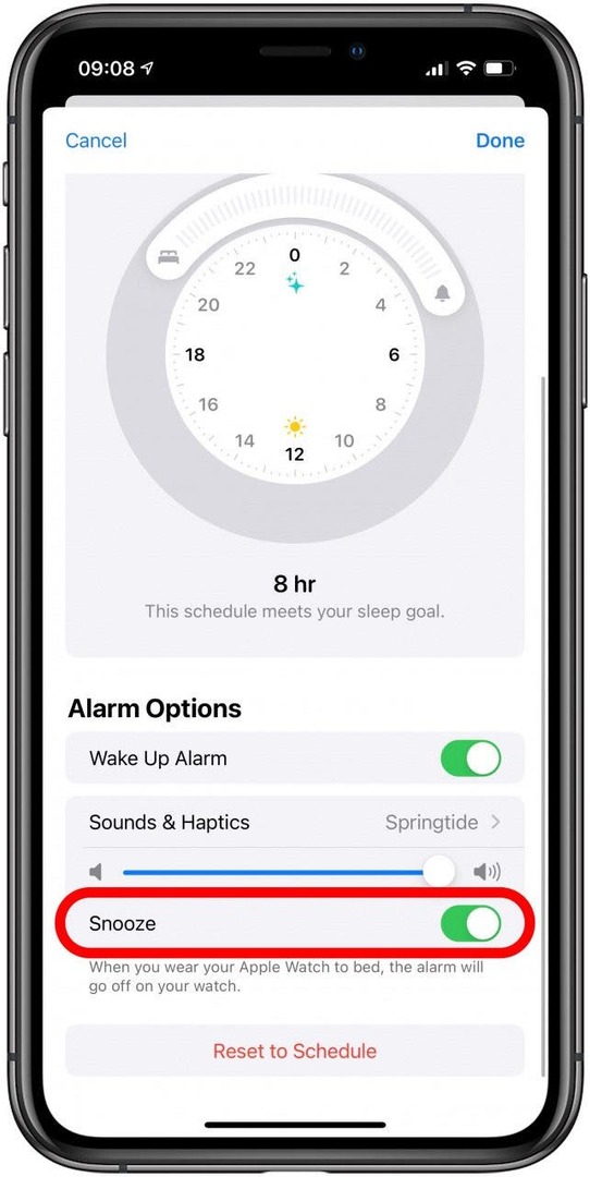 Vous pouvez également basculer si vous souhaitez avoir une option pour répéter lorsque votre alarme sonne.