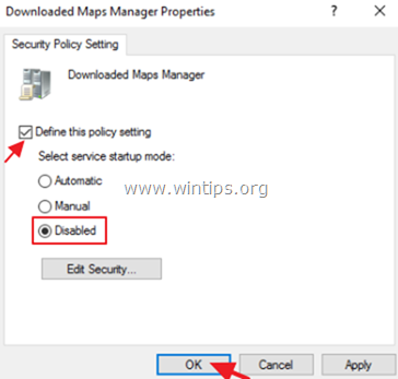 zakázat zásady skupiny Downloaded Maps Manager