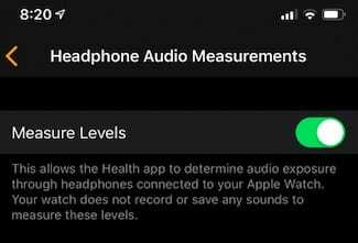 Nível de ruído Privacidade Apple Watch
