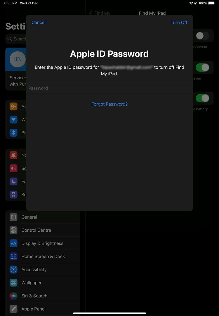 Find My -aktivoinnin poistaminen antamalla Apple ID -salasana