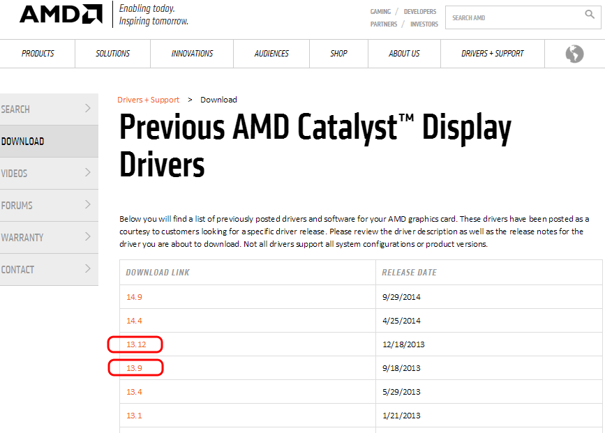Prenesite prejšnji gonilnik AMD ATI