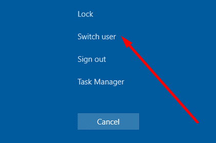 ctrl alt del switch user windows 10