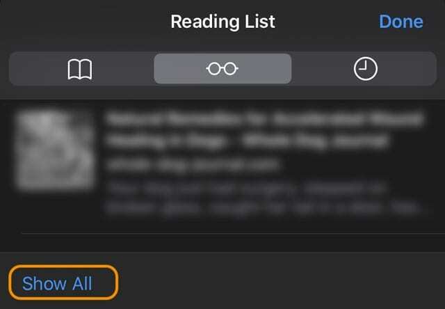 Zobrazit všechny položky seznamu četby Safari na iPhonu, iPadu nebo iPodu touch