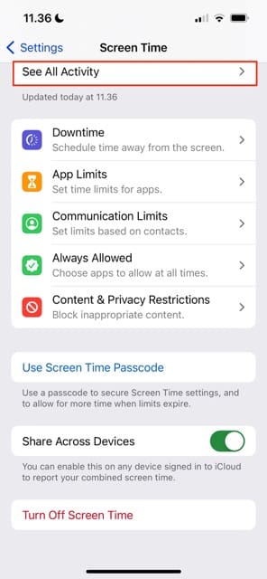 Vérifiez le résumé sur Screen Time pour voir si vous avez supprimé votre application