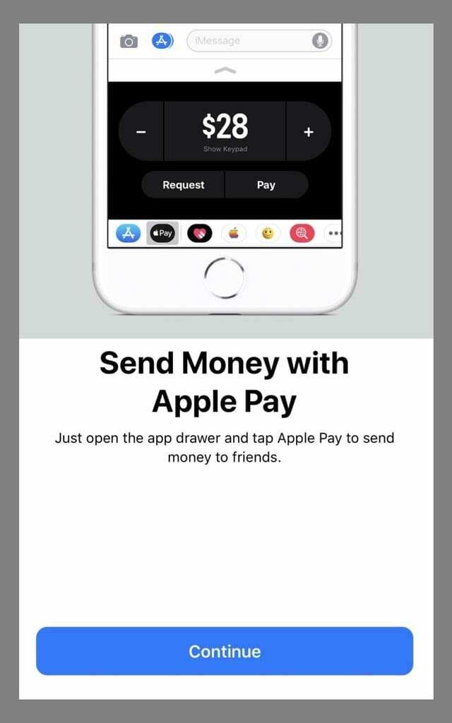 Ziņojumu lietotne Sūtiet naudu, izmantojot Apple Pay