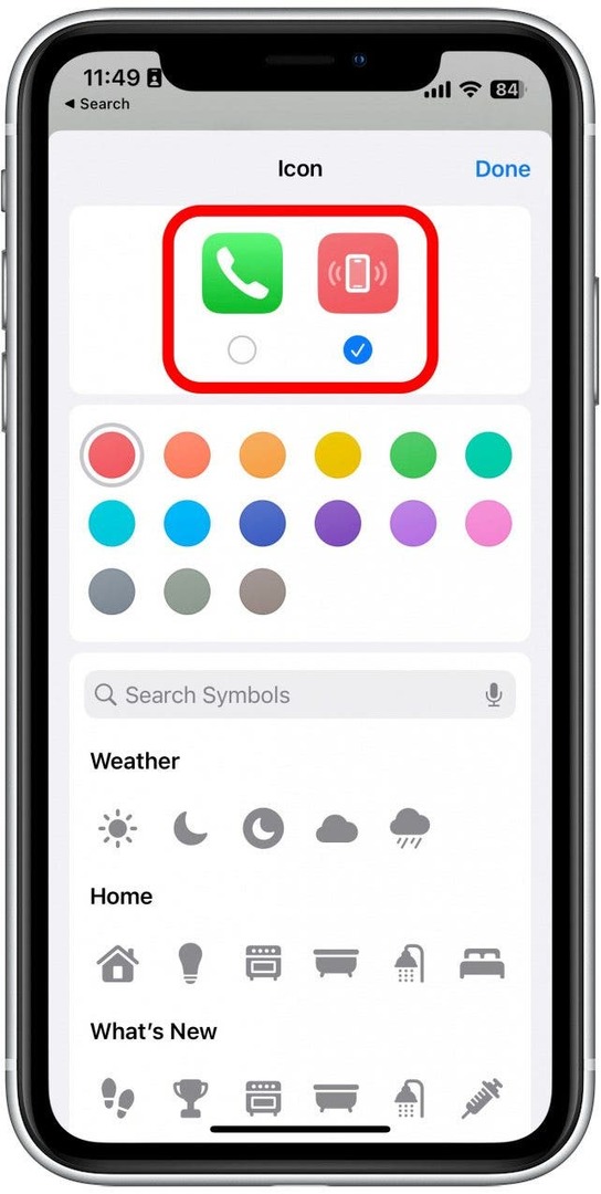 È possibile selezionare l'icona del telefono o trovare un'icona diversa per distinguerla dall'app del telefono.