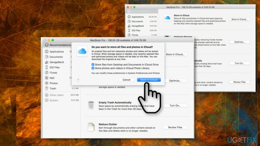 אחסן ב-iCloud אפשרות אחסון ב-MacOS Sierra 