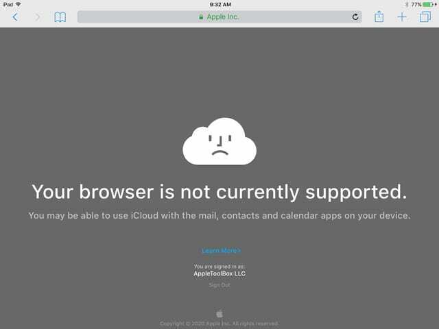 Apple iCloud wird in diesem Browser nicht unterstützt
