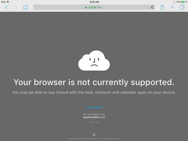 Apple iCloud non supportato in questo browser