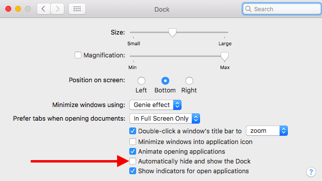 macOS Sierra Dock-Einstellungen