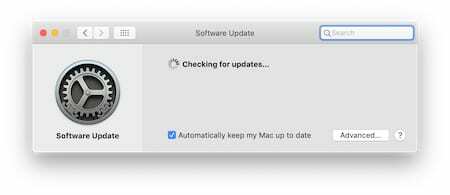 Captura de pantalla de la ventana " Buscando actualizaciones" de macOS