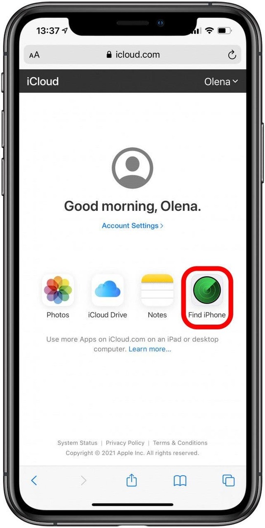 Нажмите «Найти iPhone» в iCloud.