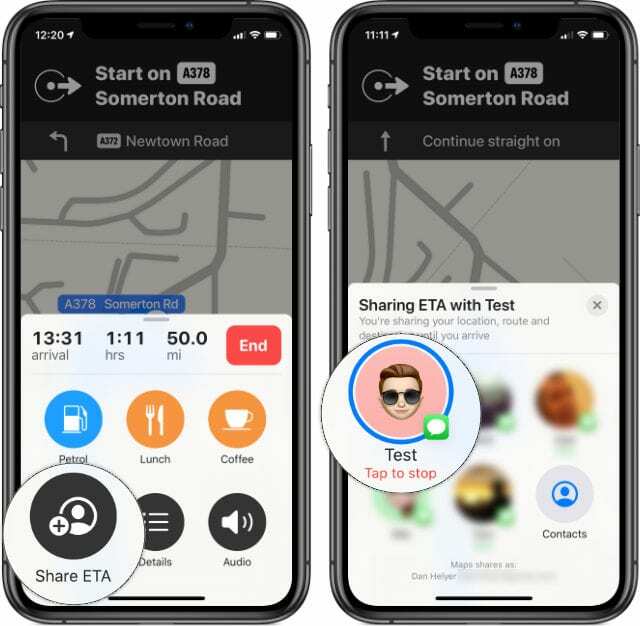 Udostępnij ETA z Map w iOS 13