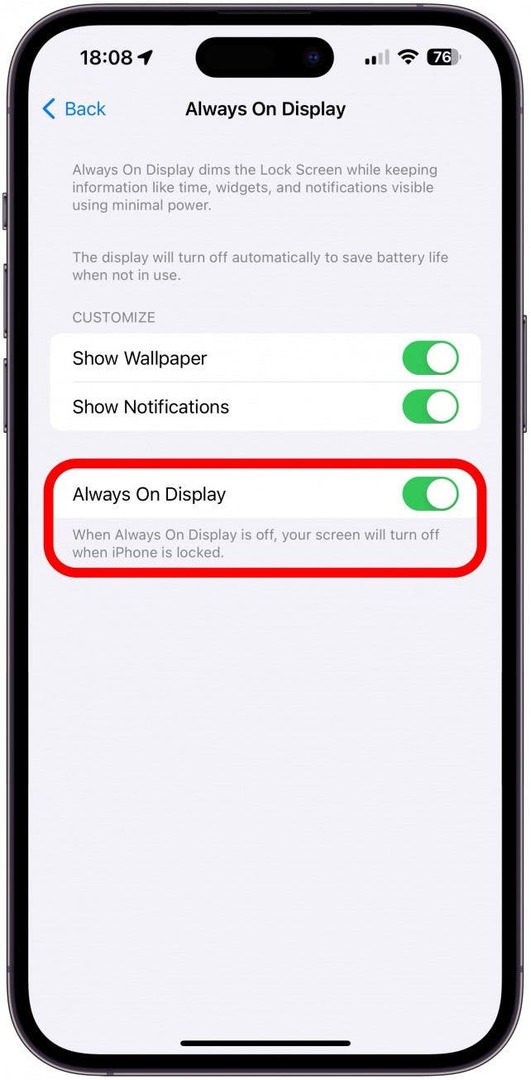 Stellen Sie sicher, dass Always On Display aktiviert ist.