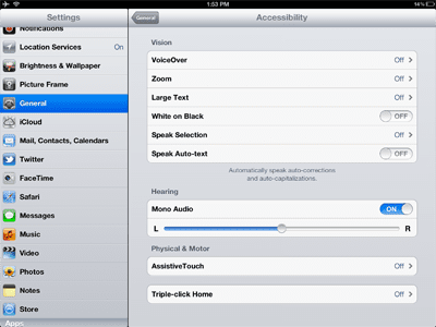 Ułatwienia dostępu do iPada, iPhone'a i iPoda
