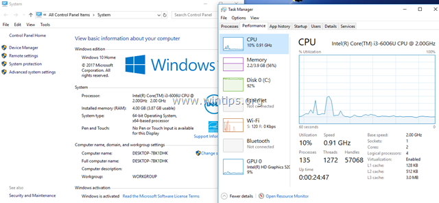 Le processeur ne fonctionne pas à pleine vitesse sous Windows 10