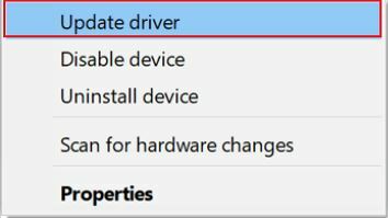 Selectați opțiunea Actualizare driver