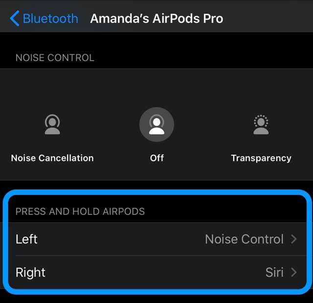AirPods Pro स्क्वीज़ फोर्स सेंसर नियंत्रण विकल्प