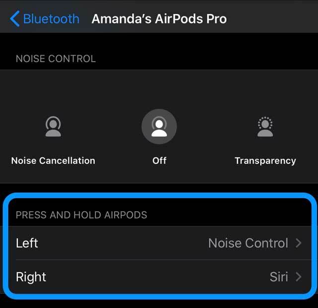 Параметры управления датчиком усилия сжатия AirPods Pro