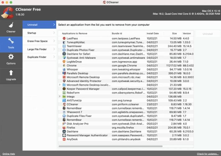 CCleaner Uninstaller pro MAC