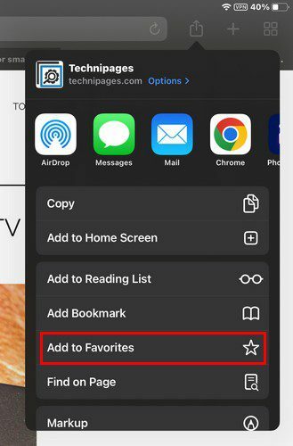 Tilføj til favoritter iPad