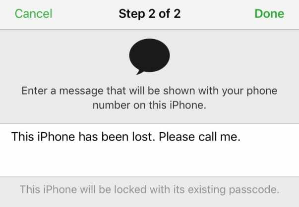 looge rakenduses Find My iPhone kohandatud sõnum kadunud režiimi jaoks