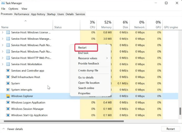 Käynnistä Windows Explorer uudelleen