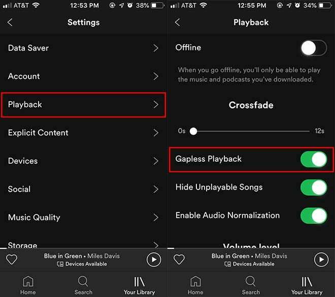 Spotify iOS — atskaņošana bez pārtraukumiem