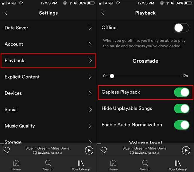 Spotify iOS – lünkadeta taasesitus