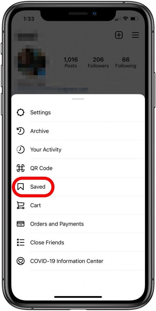 अपने सहेजे गए इंस्टाग्राम पोस्ट देखने के लिए सहेजे गए टैप करें