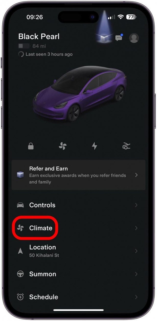 Ouvrez l'application et appuyez sur Climat.