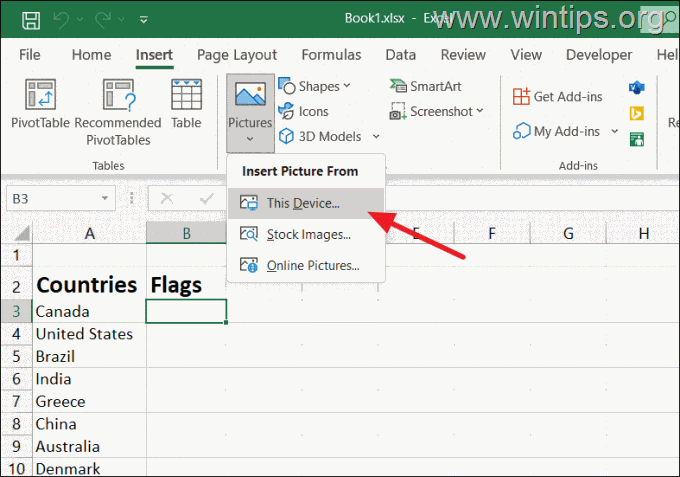 Cum să inserați o imagine de pe acest dispozitiv în Excel.