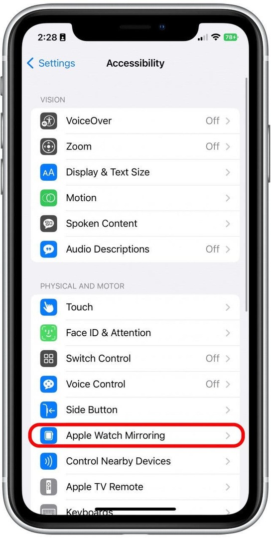 შეეხეთ Apple Watch Mirroring-ს.
