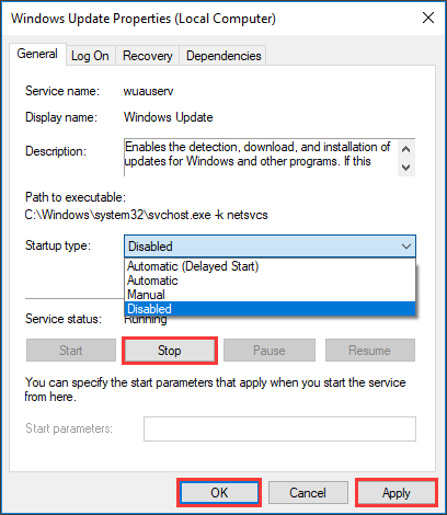 Wyłącz usługę Windows Update, aby naprawić błąd 100% wykorzystania dysku w systemie Windows 10