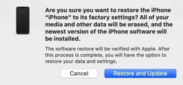 restauration et confirmation de mise à jour pour iPhone, iPad ou iPod restauration dans le Finder ou iTunes