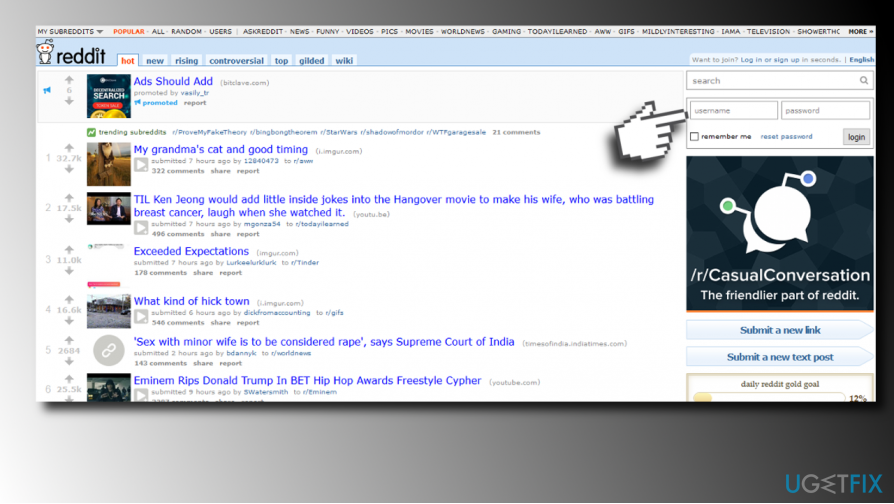 open Reddit in webbrowser