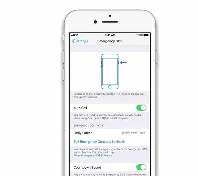 contactos de emergencia en iPhone en Configuración de la aplicación Salud