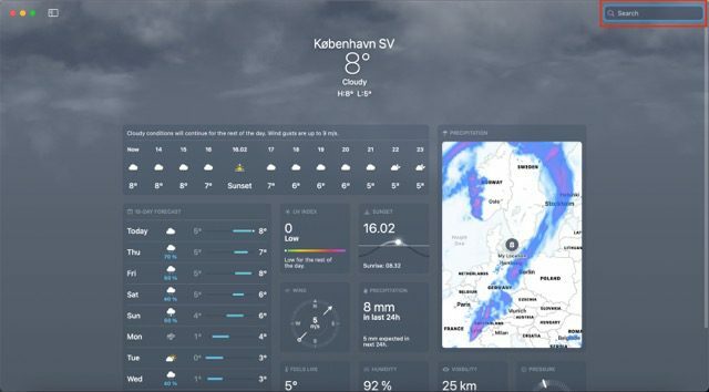 Εφαρμογή Mac Search Bar Weather