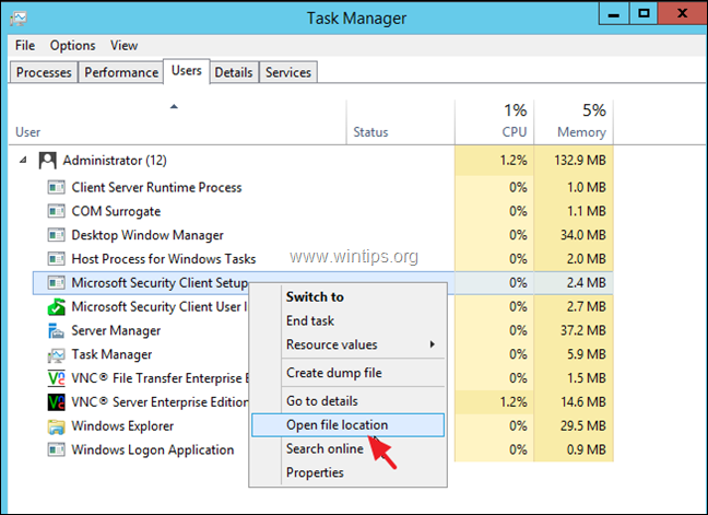 Távolítsa el a Microsoft Security Essentials Server 2012 programot