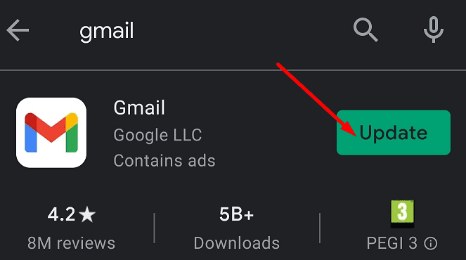 uppdatera gmail-appen för Android