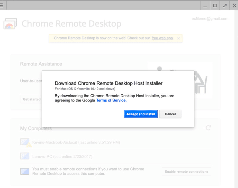 Chrome Remote Desktop – nõustuge ja installige