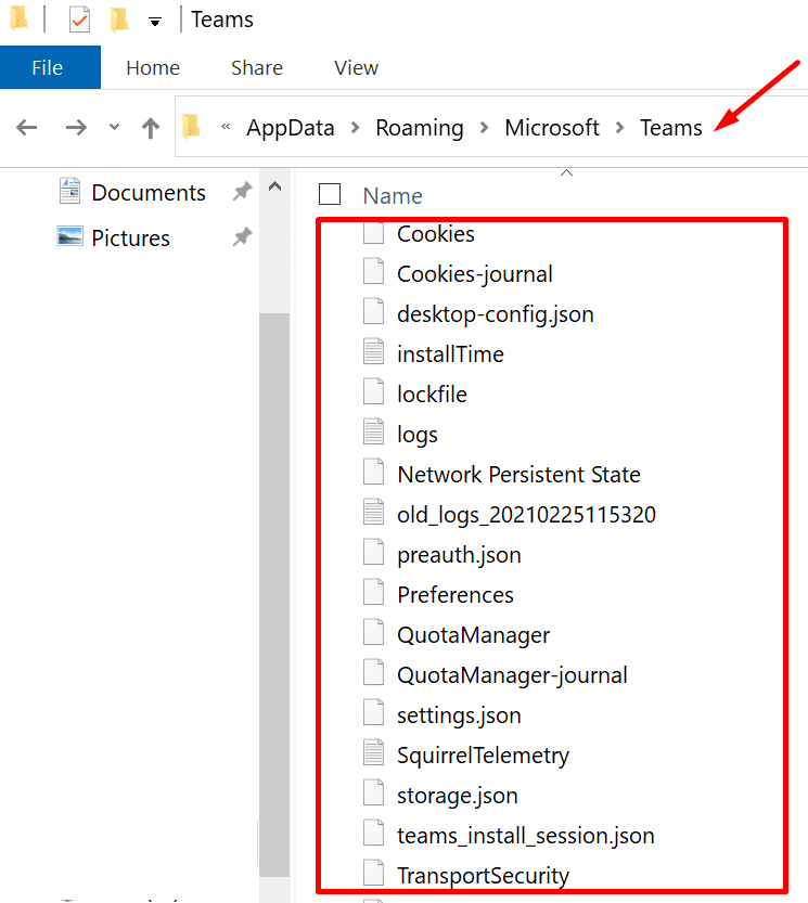 Microsoft Teamsin pääkansio