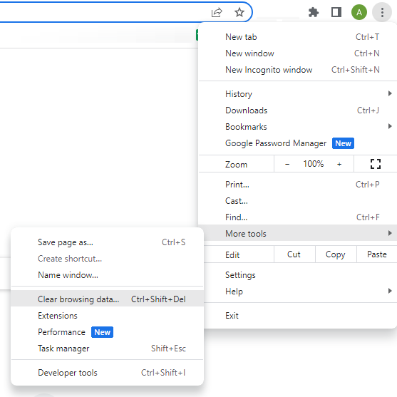 Google Chrome - Opcija brisanja podataka pregledavanja