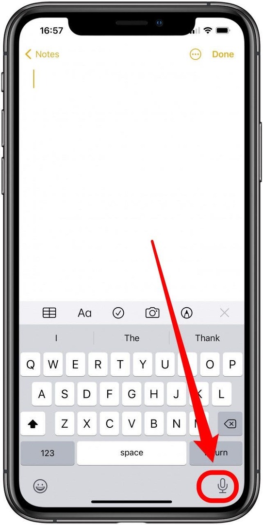 Notes-appen tillåter diktering av röst till text.