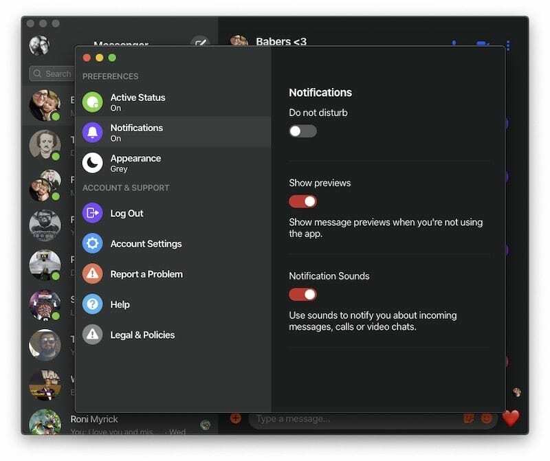 Gestionați notificările Facebook Messenger pe MacBook