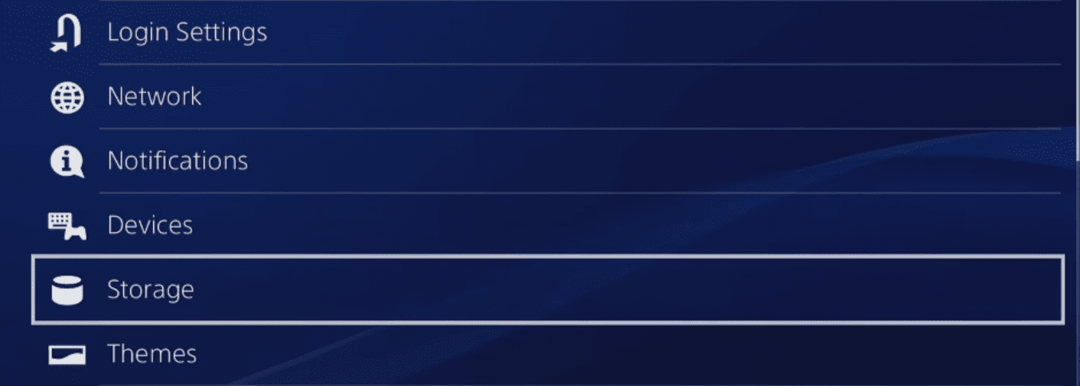 Pojdite na Storage of PS4 iz Settings
