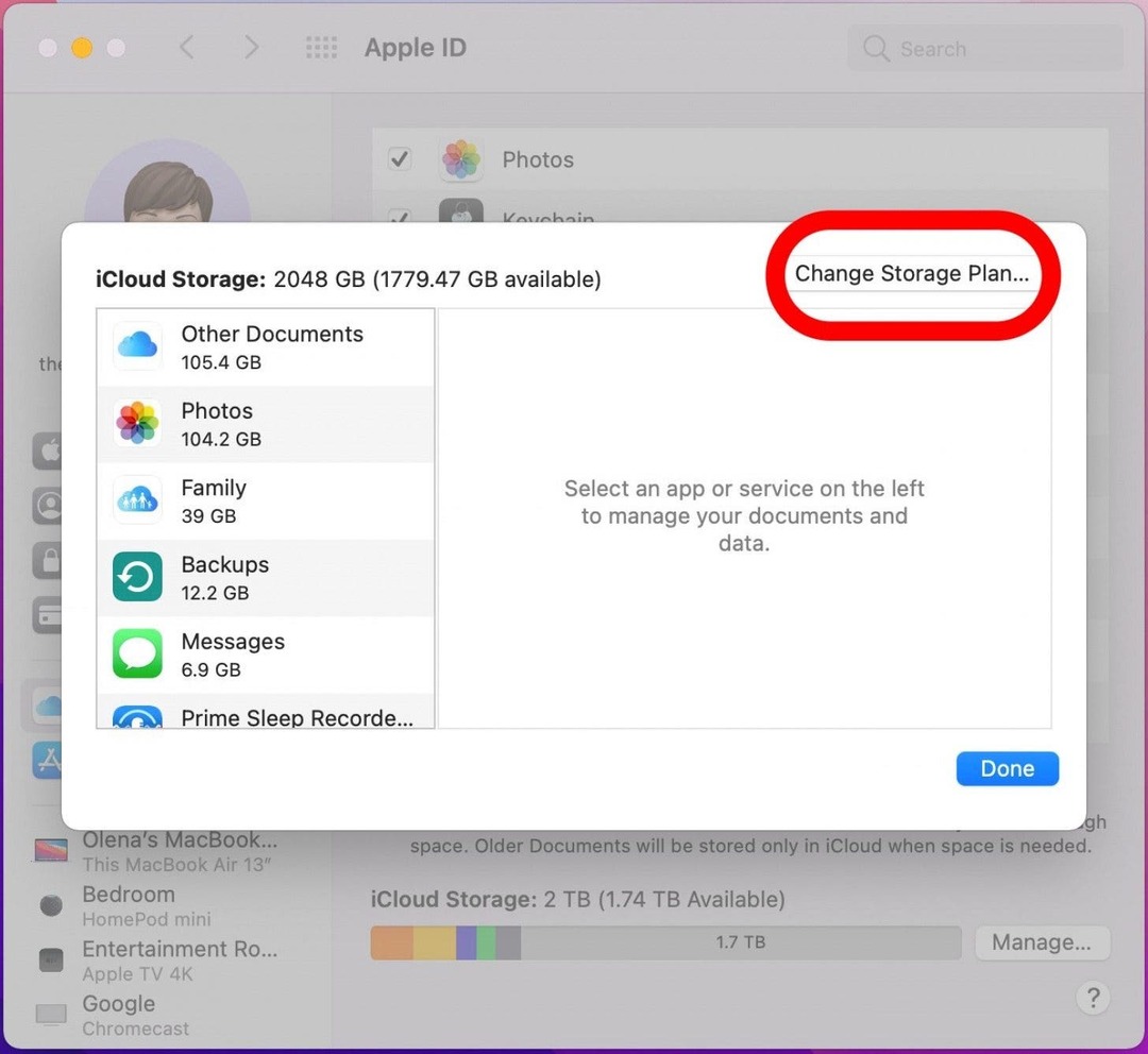 Seleccione Cambiar plan de almacenamiento: cómo hacer una copia de seguridad de su mac
