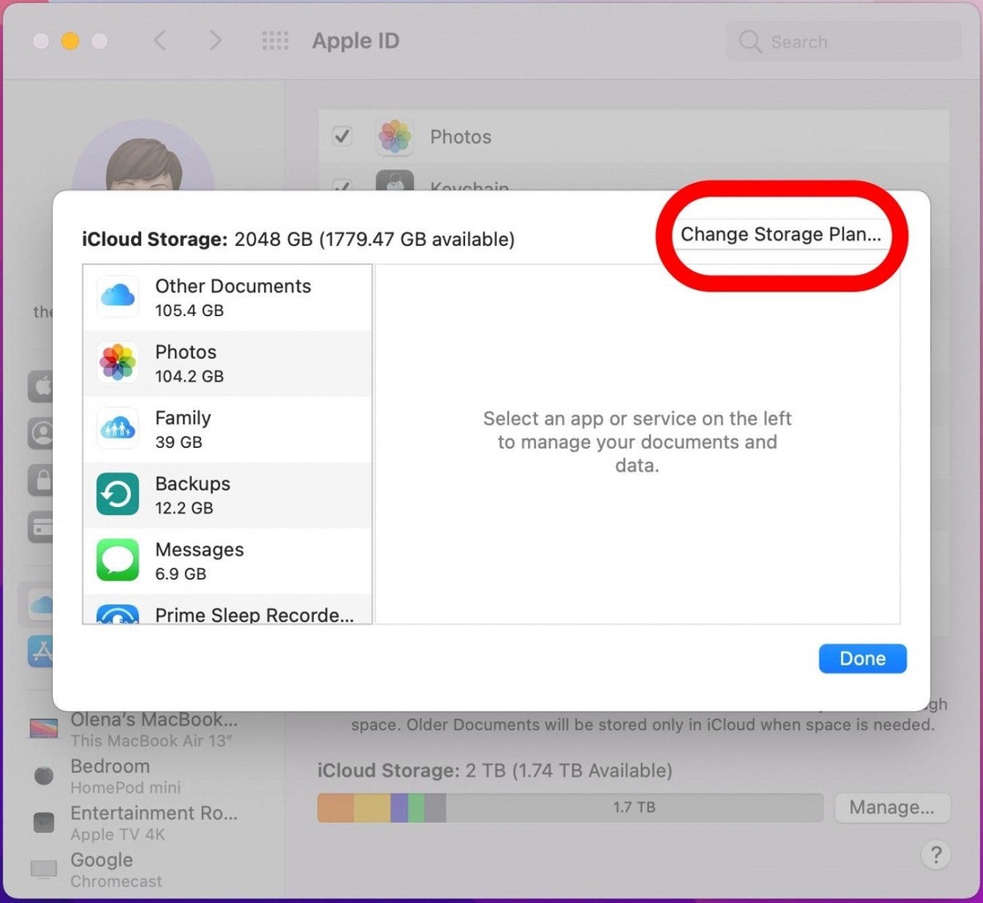 स्टोरेज प्लान बदलें चुनें - अपने मैक का बैकअप कैसे लें